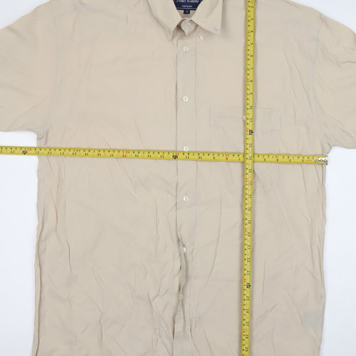 Louis Estére Men's Beige Viscose Short Sleeve Button-Up Shirt M