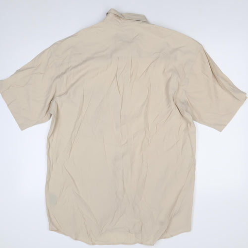 Louis Estére Men's Beige Viscose Short Sleeve Button-Up Shirt M
