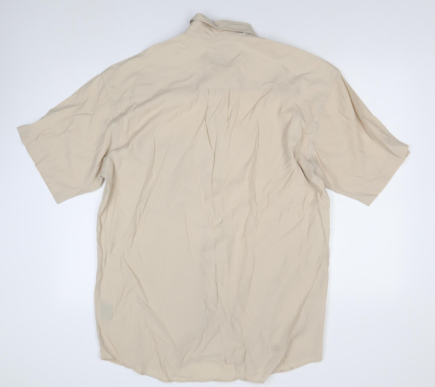 Louis Estére Men's Beige Viscose Short Sleeve Button-Up Shirt M