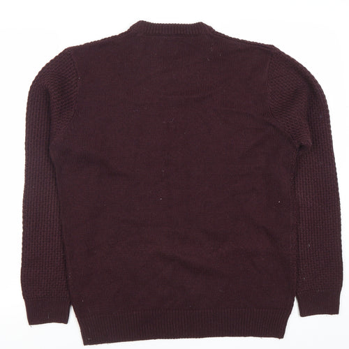 Burton Menswear Men’s Purple M Chunky Knit Crew Neck Jumper