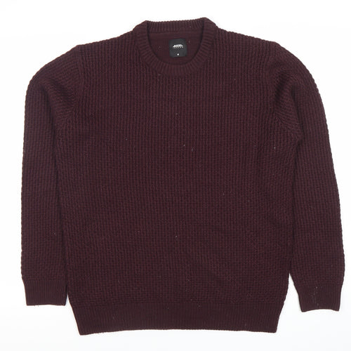Burton Menswear Men’s Purple M Chunky Knit Crew Neck Jumper