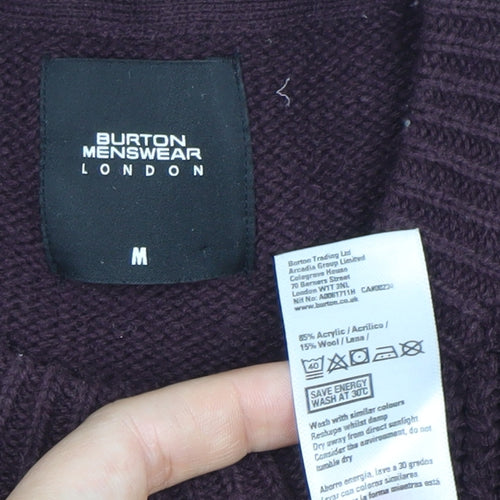 Burton Menswear Men’s Purple M Chunky Knit Crew Neck Jumper