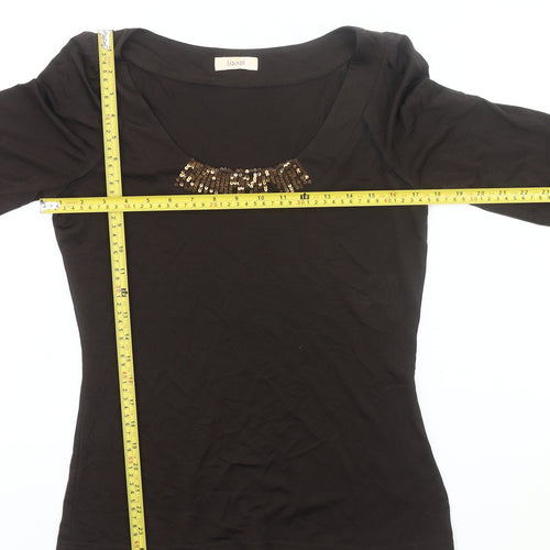 Laurèl Women Black Sequin Scoop Neck Long Sleeve Top Size 12