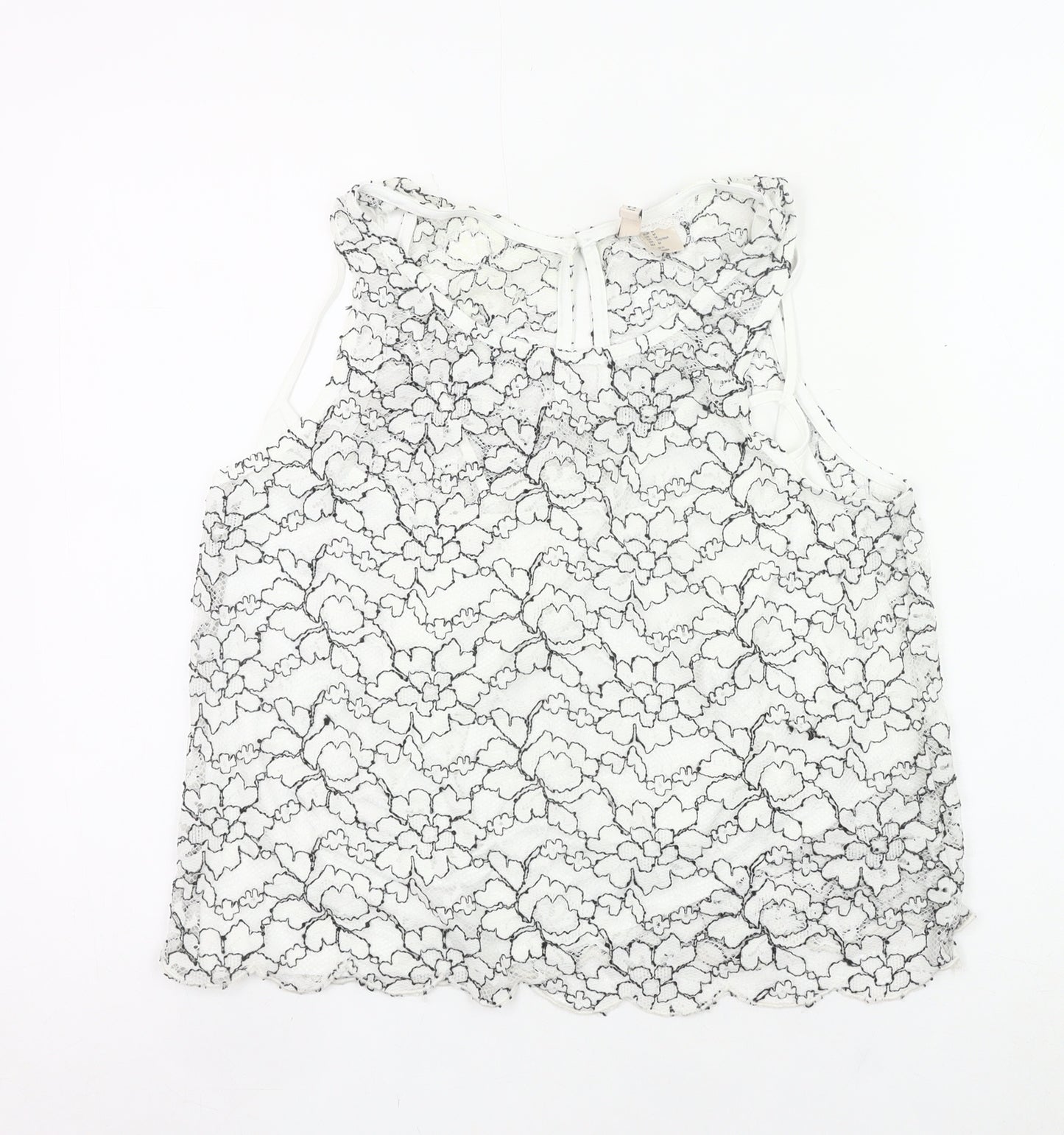 H&M Women White Floral Lace Sleeveless Blouse Size 12