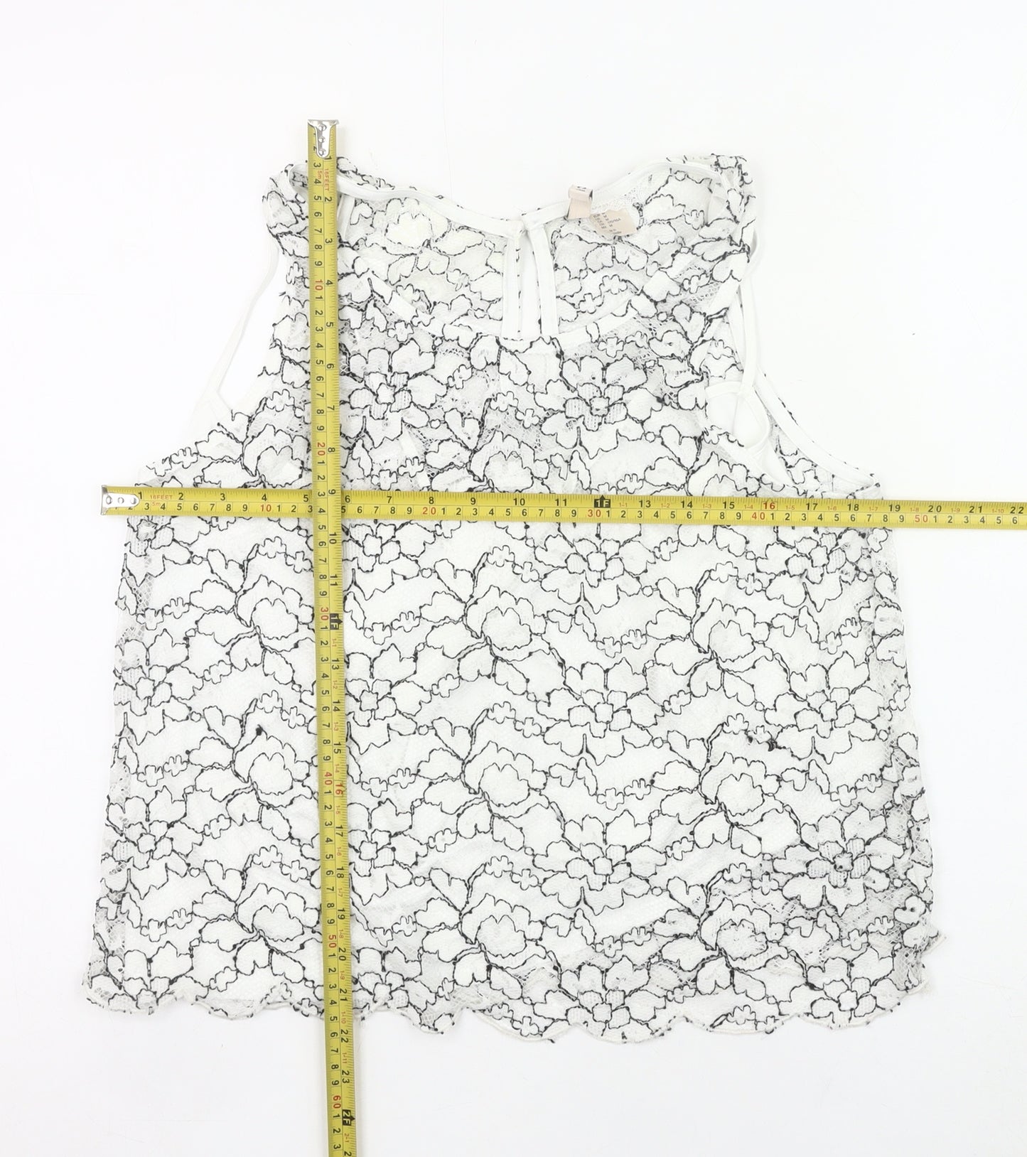 H&M Women White Floral Lace Sleeveless Blouse Size 12