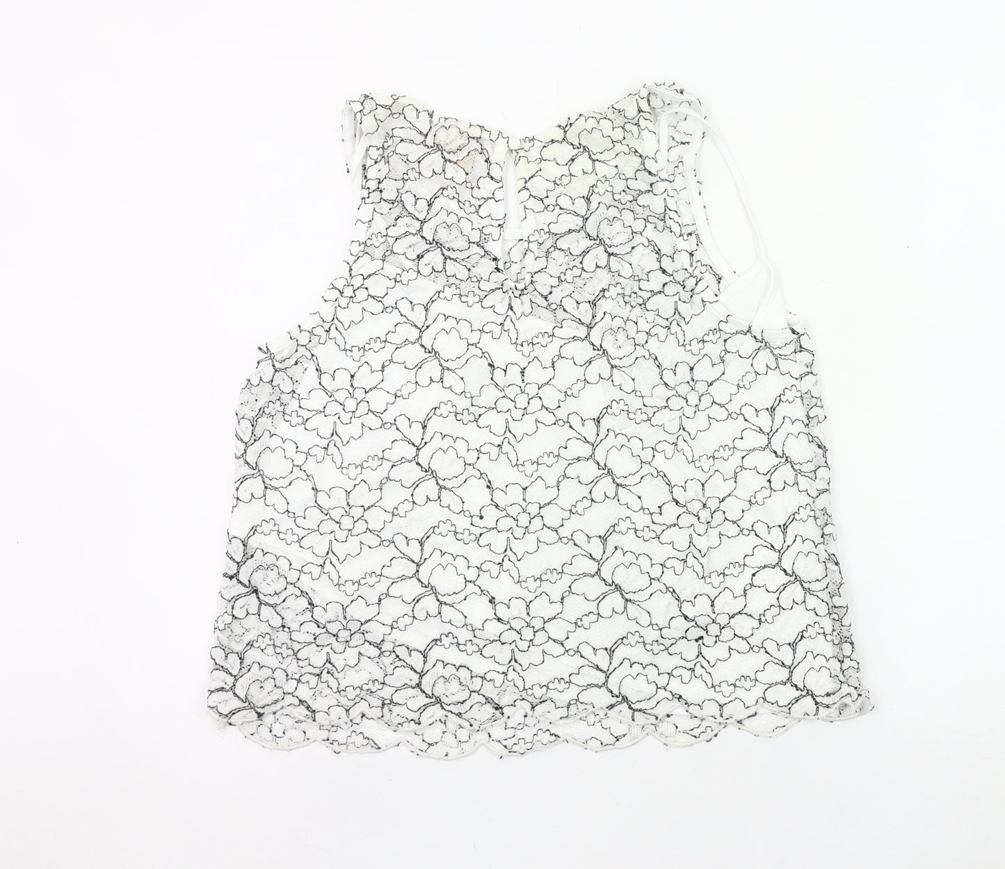 H&M Women White Floral Lace Sleeveless Blouse Size 12