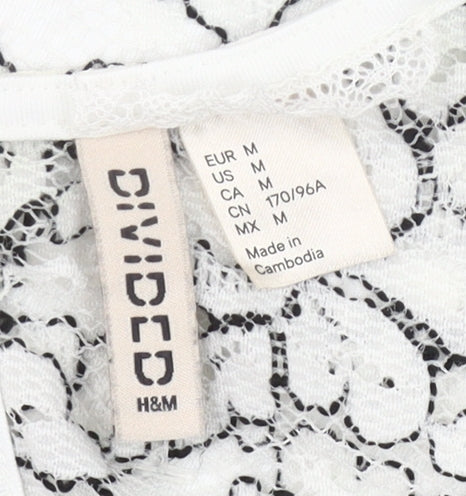 H&M Women White Floral Lace Sleeveless Blouse Size 12