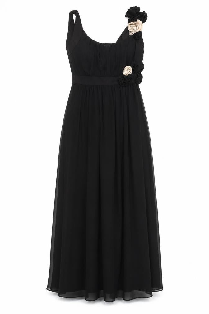Front view of Next women’s black, size UK 8, maxi scoop neck formal evening dress