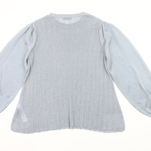 Zara Women Grey Metallic Puff Sleeve Pullover Jumper Size M