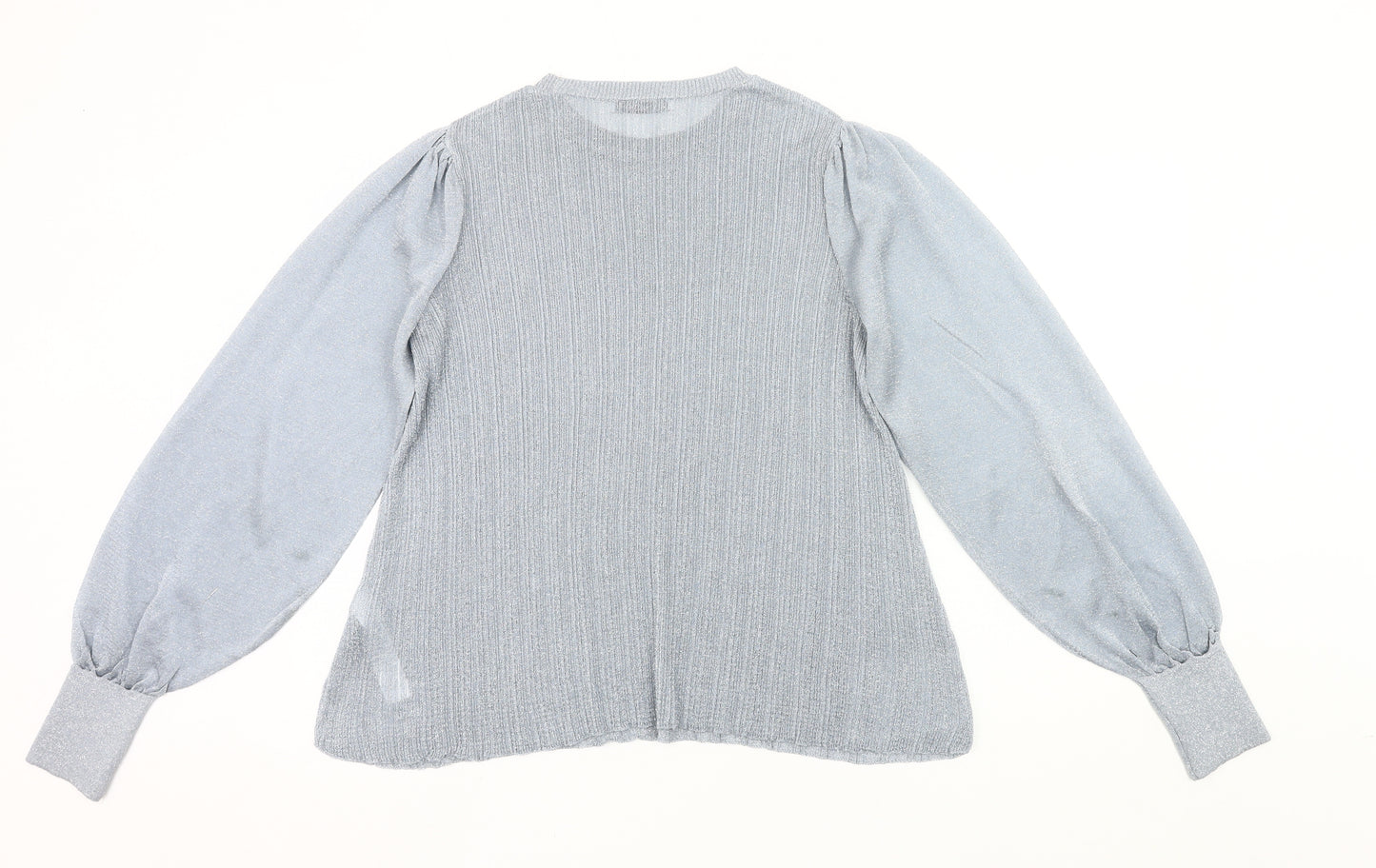 Zara Women Grey Metallic Puff Sleeve Pullover Jumper Size M