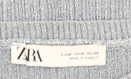 Zara Women Grey Metallic Puff Sleeve Pullover Jumper Size M