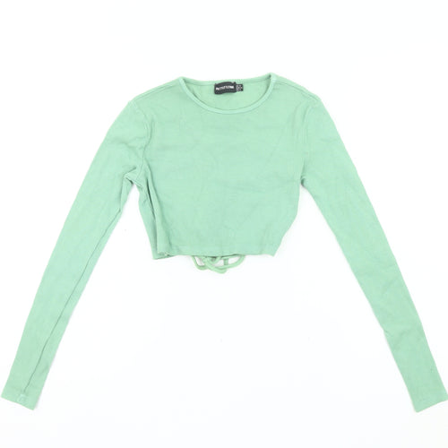 PrettyLittleThing Womens Green Crop Long Sleeve Slim Fit UK 6
