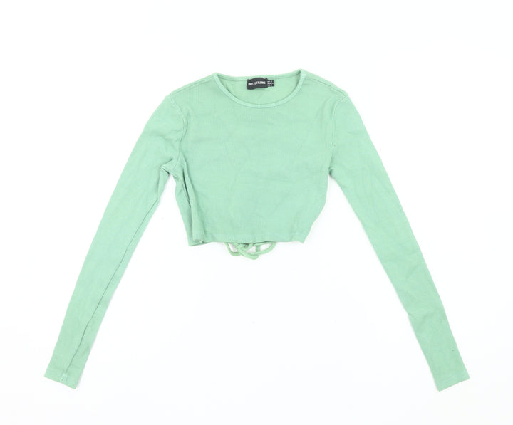 PrettyLittleThing Womens Green Crop Long Sleeve Slim Fit UK 6