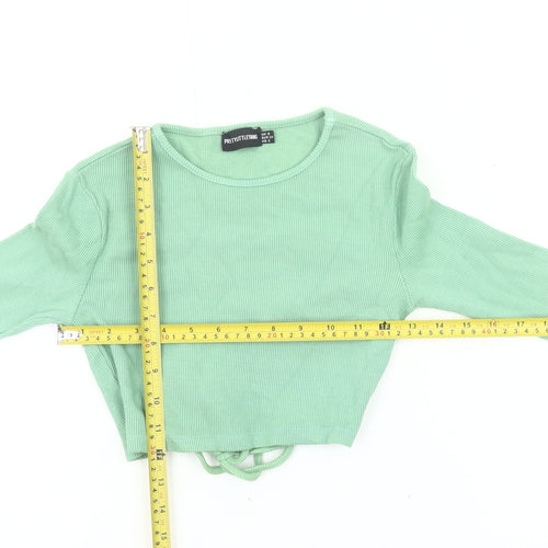 PrettyLittleThing Womens Green Crop Long Sleeve Slim Fit UK 6