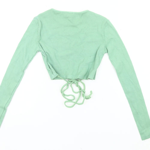 PrettyLittleThing Womens Green Crop Long Sleeve Slim Fit UK 6
