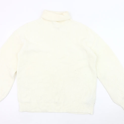 Vila Women White Roll Neck Knit Jumper L Long Sleeve Pullover