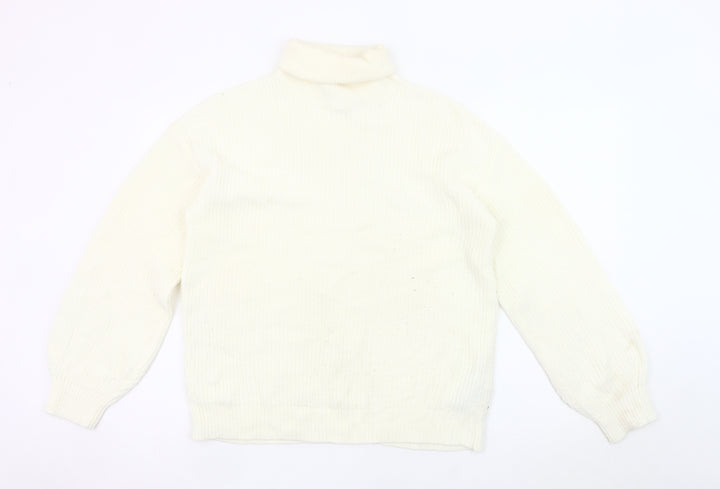 Vila Women White Roll Neck Knit Jumper L Long Sleeve Pullover