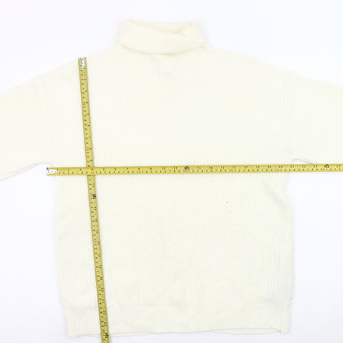 Vila Women White Roll Neck Knit Jumper L Long Sleeve Pullover