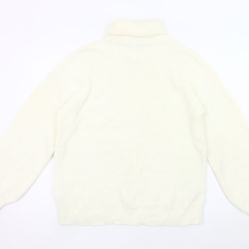 Vila Women White Roll Neck Knit Jumper L Long Sleeve Pullover