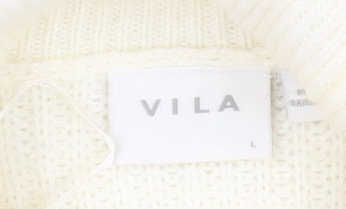 Vila Women White Roll Neck Knit Jumper L Long Sleeve Pullover
