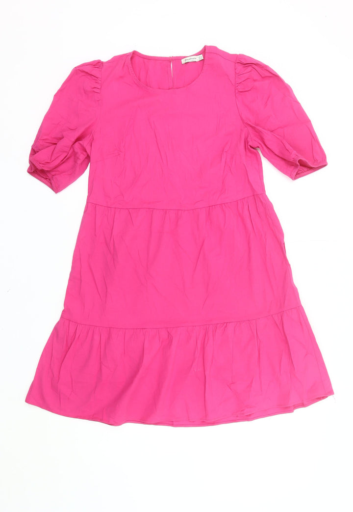 Stradivarius Women’s Pink Knee Length Puff Sleeve Shift Dress UK 10