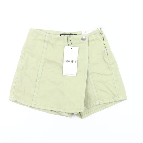 Stradivarius Women’s Green Wrap Skort Shorts UK 6 Cotton Casual