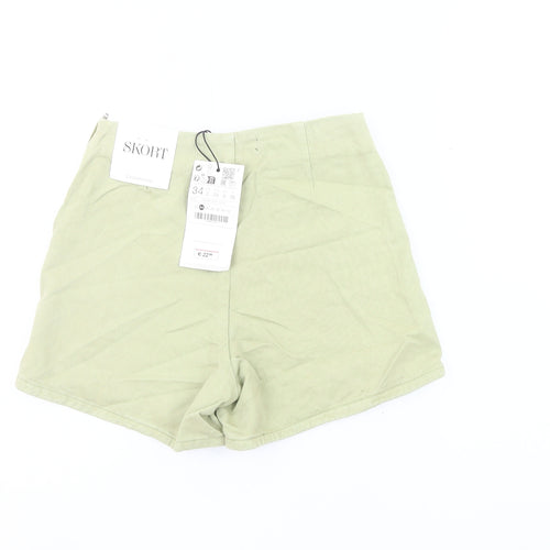 Stradivarius Women’s Green Wrap Skort Shorts UK 6 Cotton Casual