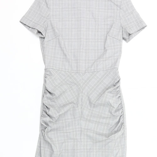 Zara Women Grey Check Sheath Dress Size 12 Short Sleeve Work