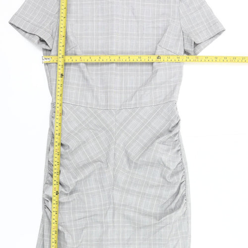 Zara Women Grey Check Sheath Dress Size 12 Short Sleeve Work