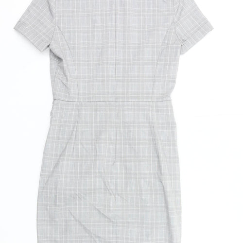 Zara Women Grey Check Sheath Dress Size 12 Short Sleeve Work