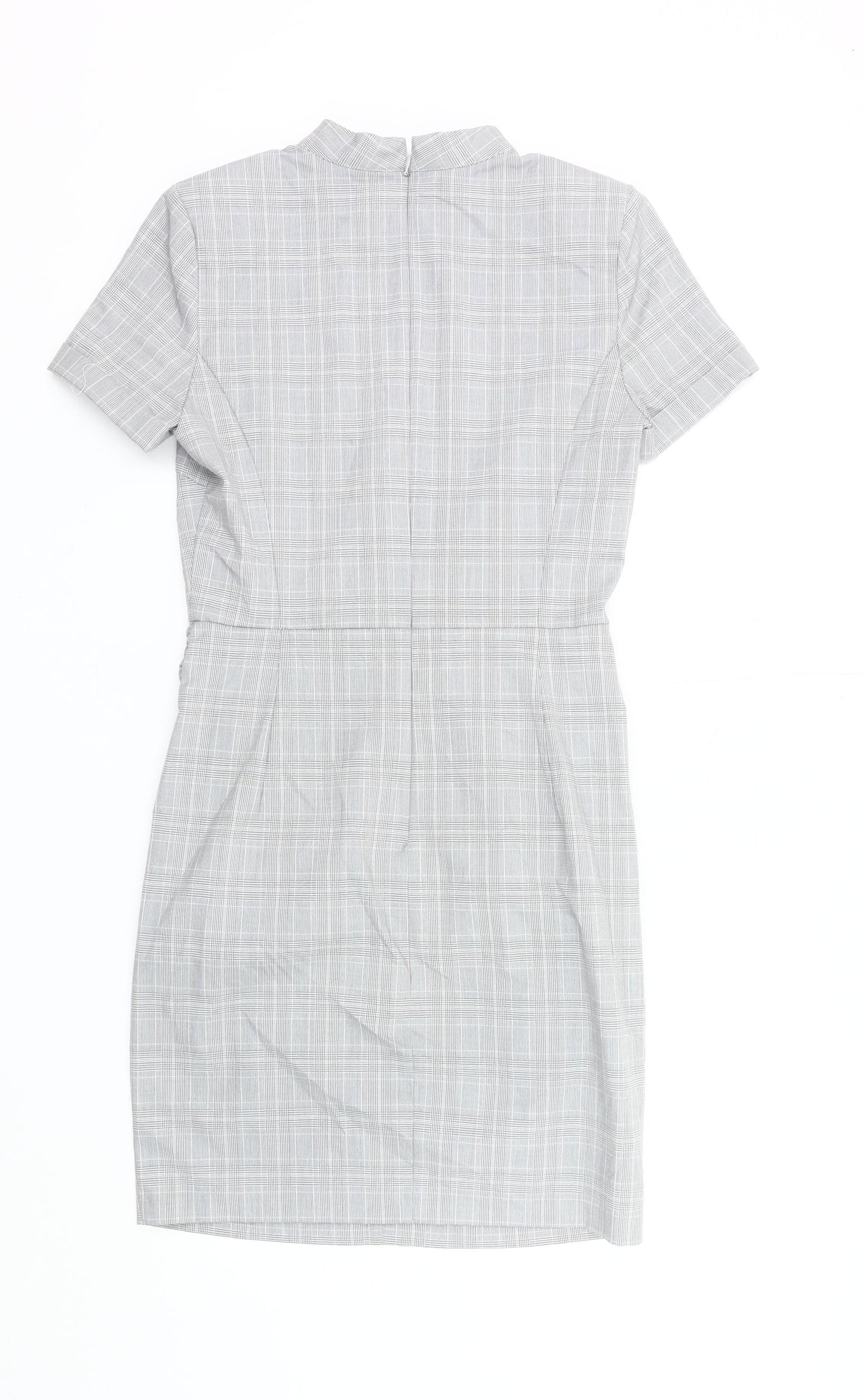 Zara Women Grey Check Sheath Dress Size 12 Short Sleeve Work