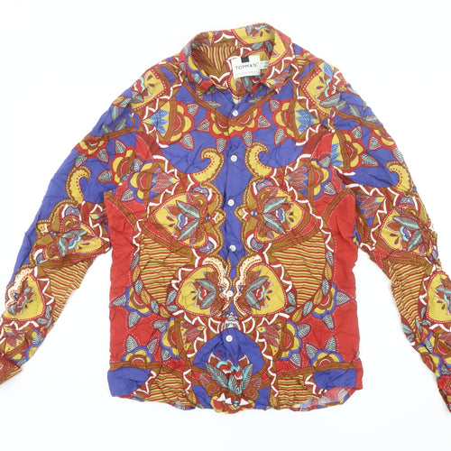 Topman Men's Multicoloured Retro Cotton Long Sleeve Shirt S