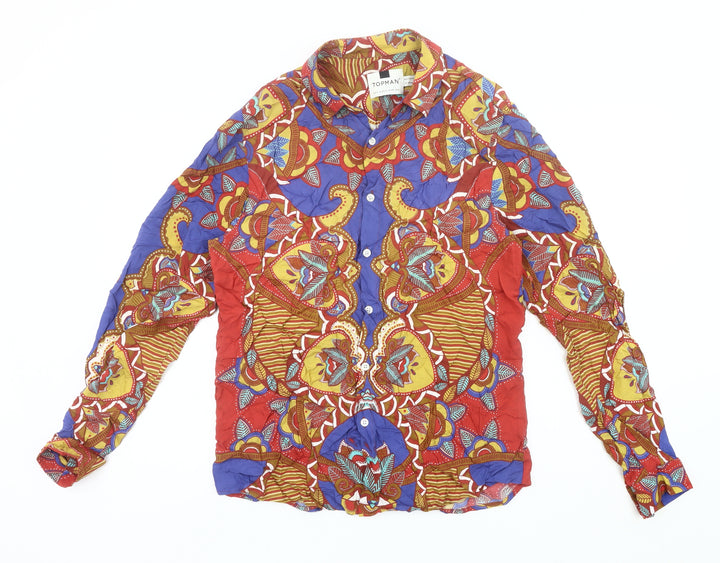 Topman Men's Multicoloured Retro Cotton Long Sleeve Shirt S