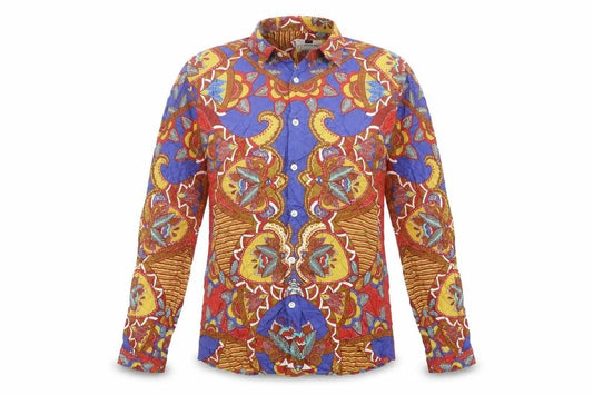 Front view of Topman Men's Multicoloured Retro Cotton Long Sleeve Shirt S