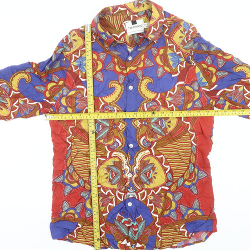 Topman Men's Multicoloured Retro Cotton Long Sleeve Shirt S