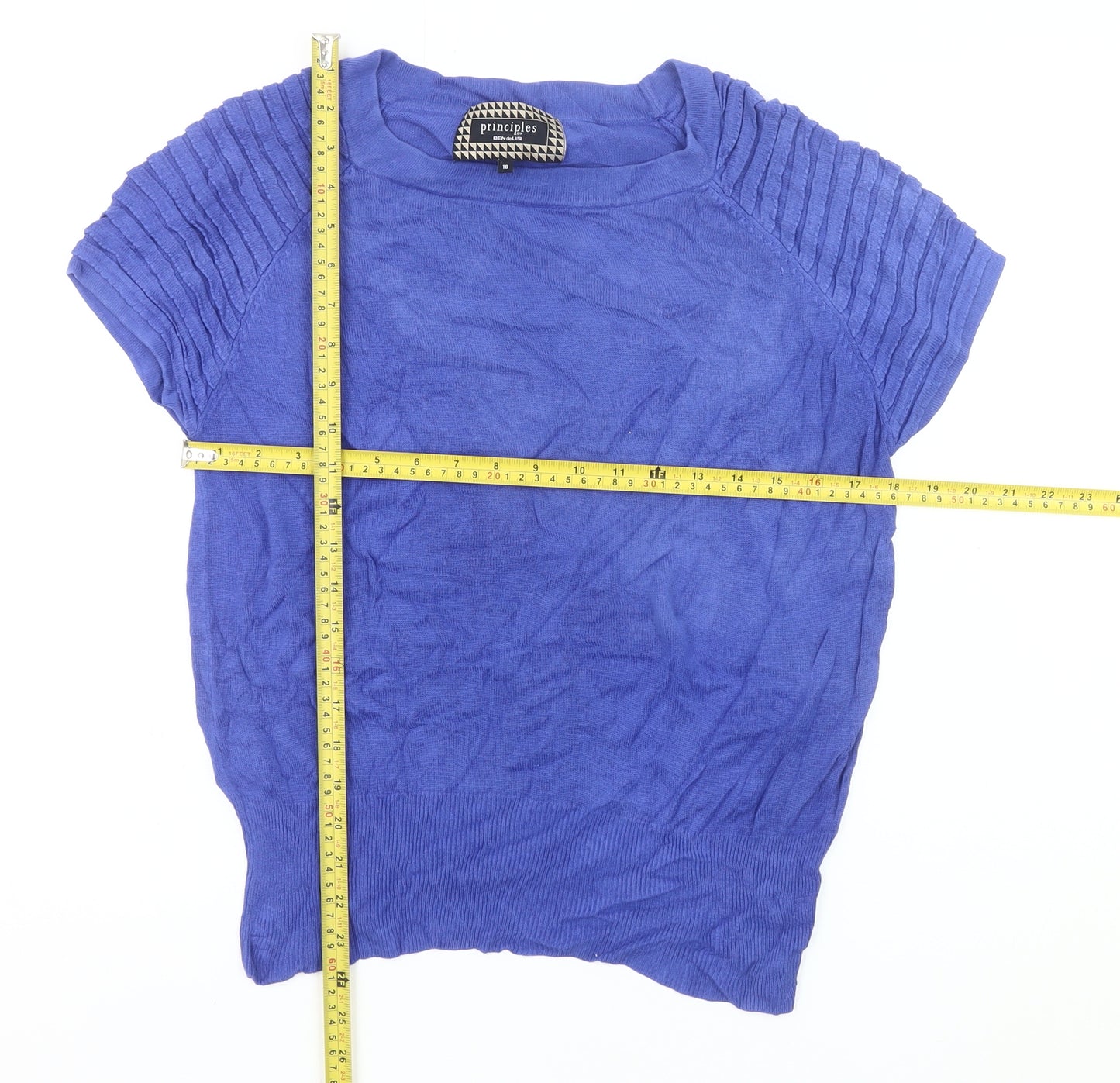 Principles by Ben de Lisi Womens Blue Size 18 Short Sleeve Pullover Jumper