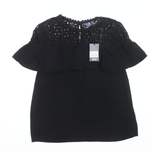 Tu Women’s Black Lace Ruffle Tunic Blouse Size 8 Party Top