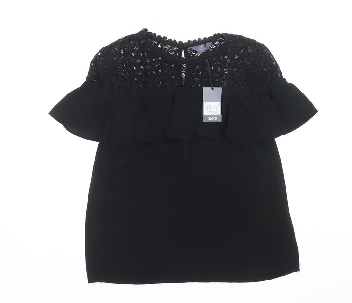 Tu Women’s Black Lace Ruffle Tunic Blouse Size 8 Party Top