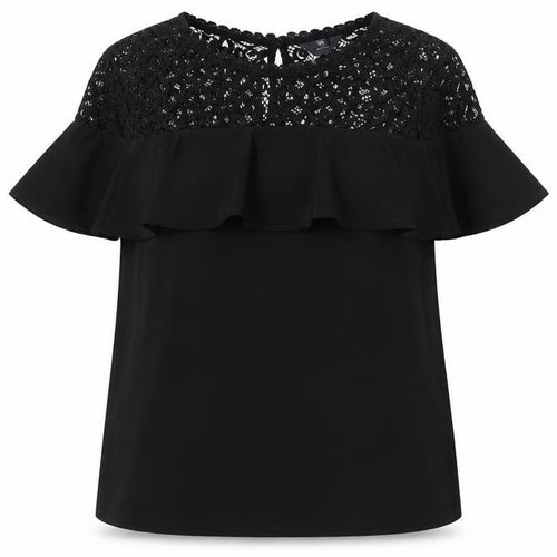 Tu Women’s Black Lace Ruffle Tunic Blouse Size 8 Party Top