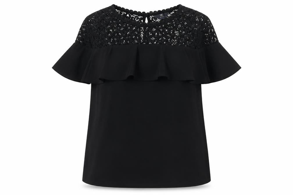 Tu Women’s Black Lace Ruffle Tunic Blouse Size 8 Party Top