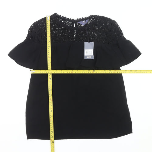 Tu Women’s Black Lace Ruffle Tunic Blouse Size 8 Party Top