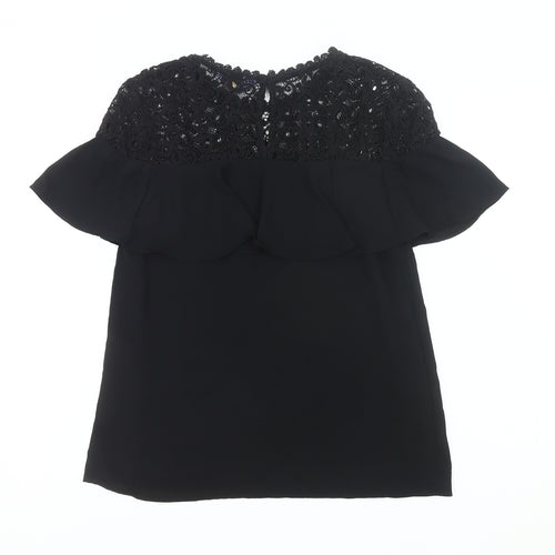 Tu Women’s Black Lace Ruffle Tunic Blouse Size 8 Party Top