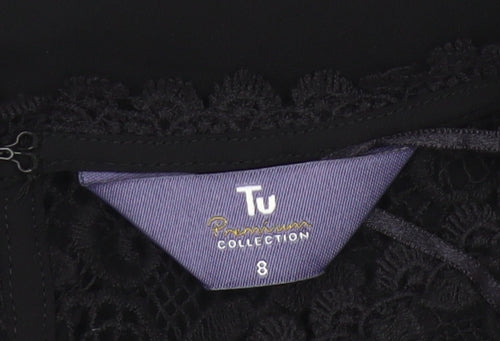 Tu Women’s Black Lace Ruffle Tunic Blouse Size 8 Party Top