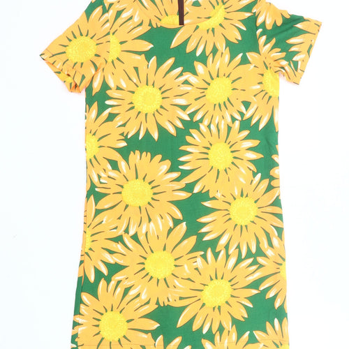 Vera & Lucy Women’s Yellow Green Floral Shift Dress S/M