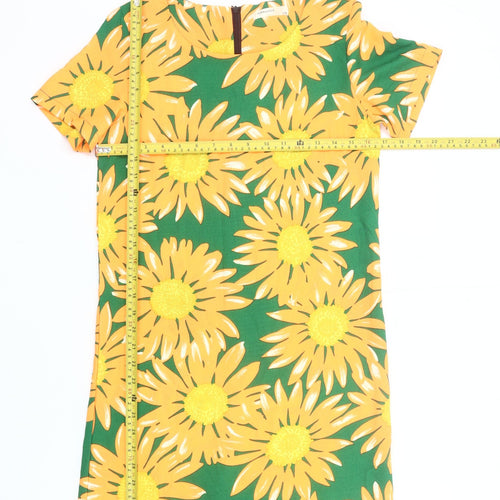 Vera & Lucy Women’s Yellow Green Floral Shift Dress S/M