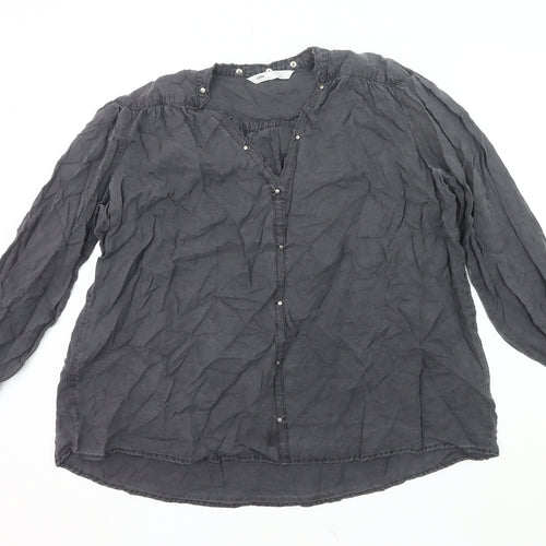 Zara Women Grey Cotton Long Sleeve Blouse Size 12 Tunic Style