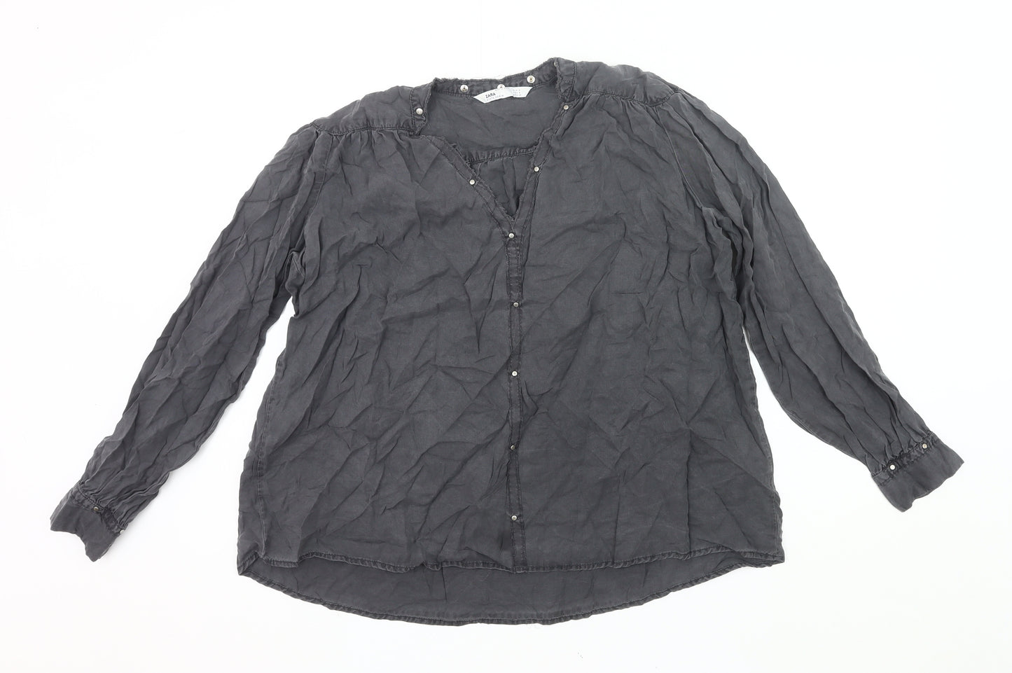 Zara Women Grey Cotton Long Sleeve Blouse Size 12 Tunic Style