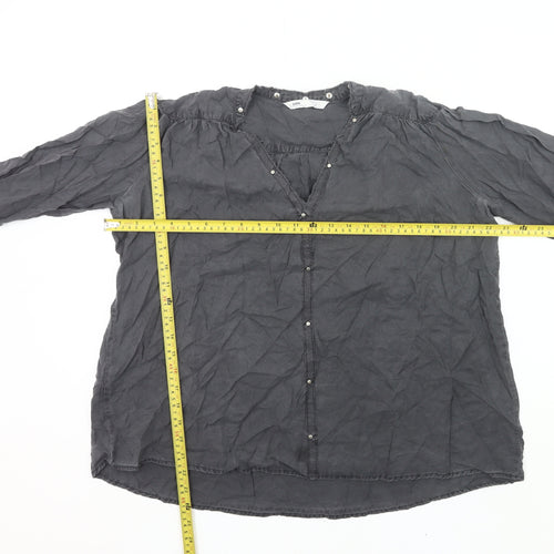 Zara Women Grey Cotton Long Sleeve Blouse Size 12 Tunic Style
