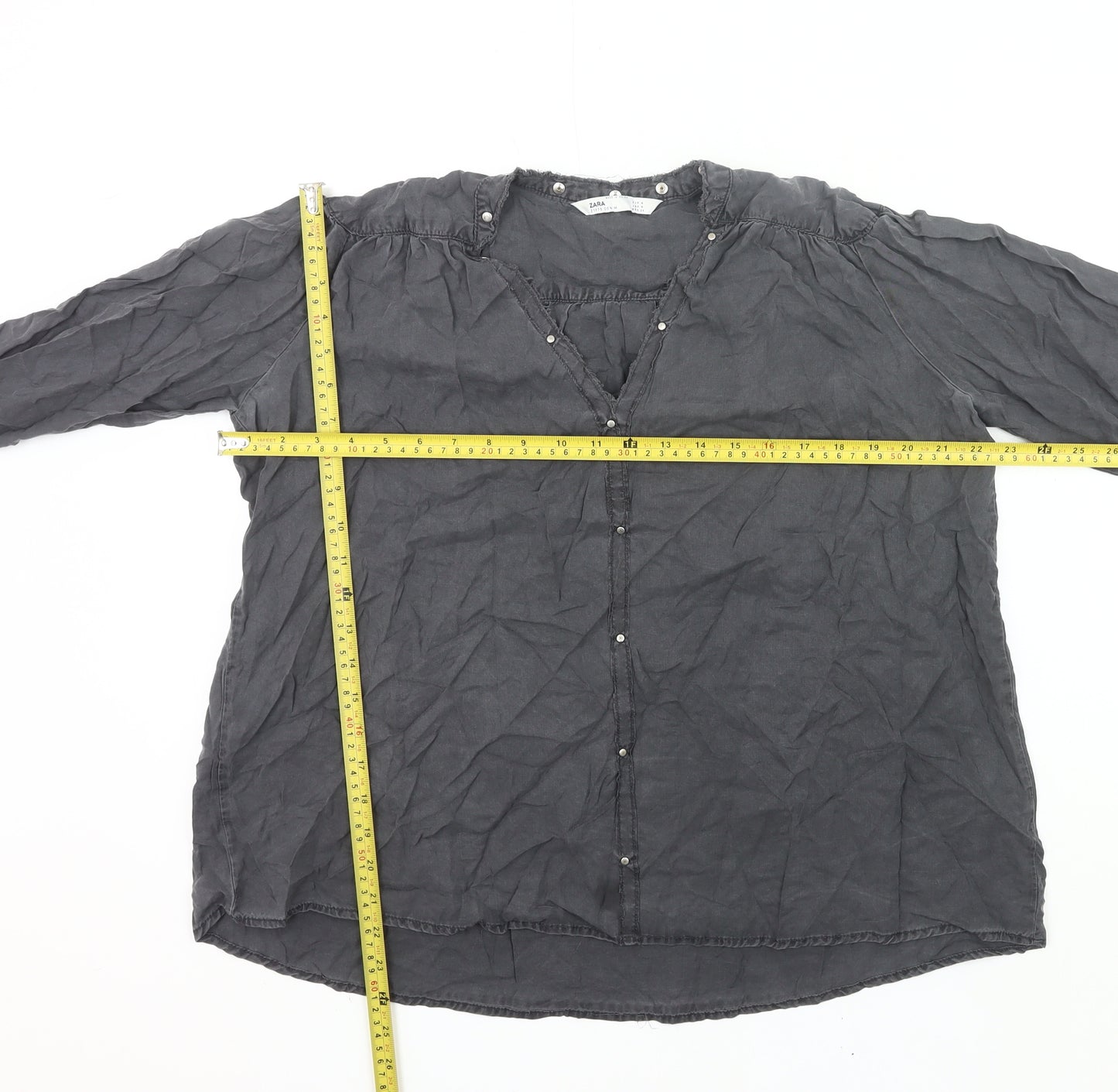 Zara Women Grey Cotton Long Sleeve Blouse Size 12 Tunic Style