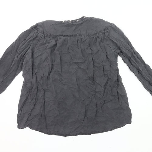 Zara Women Grey Cotton Long Sleeve Blouse Size 12 Tunic Style